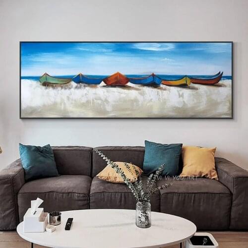 100 Hand Painted Oil Painting Abstract Colorful Boats On The Blue Sea On Canvas Modern Seascape For Living Room