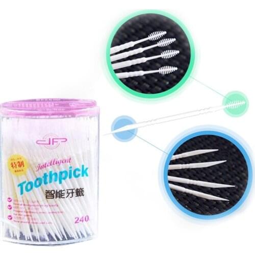 240 pcs/Box Double-headed Toothpick Superfine Plastic Dental Floss With Interdental Brush Food Grade Tooth Cleaning Sticks