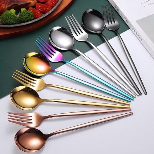 4Pcs/Set Stainless Steel Cutlery Set Cutlery Creative Tableware Gold-plated luxury Western Steak Knife Fork Spoon Coffee Tea