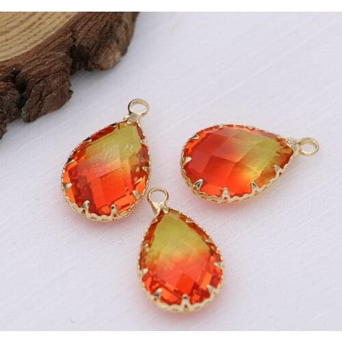 5PCS Gold Color Teardrop Red Clear Crystal Charm Pendant Jewelry Making Bracelet Necklace DIY Earrings Accessories Craft
