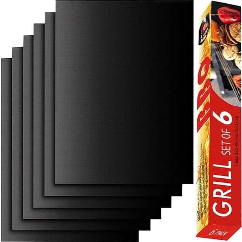 6PCS BBQ Grill Mat 100% Non-Stick BBQ Grill Mats Barbecue Outdoor Baking Reusable Electric Grill Gas Charcoal BBQ 15.75x13 Inch