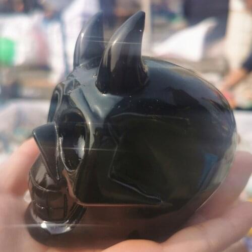 7-8CM Natural Quartz Crystals And Minerals Carved Black Obsidian Skull Ghost Head Ornaments For Home Decoration Halloween Gifts
