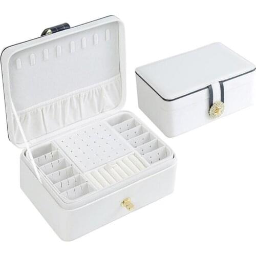 Big Jewelry Storage Box Creative Mirrored Leather Portable Double-layer Makeup Storage Box PU Watch Box Necklace Holder