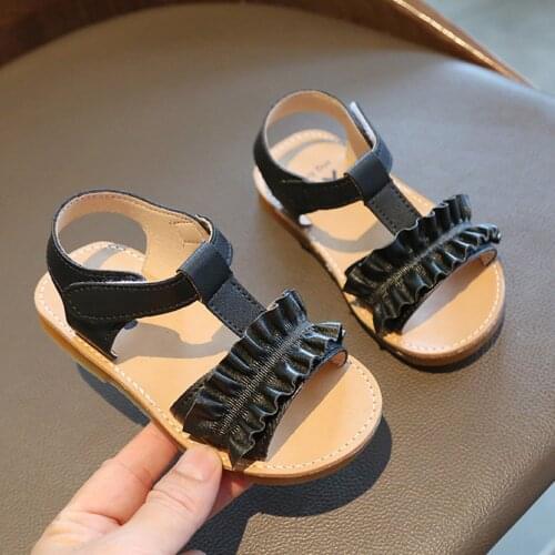 TELOTUNY Sandals Children Girls Ruffles Princess Shoes Soft-soled Non-slip Summer Beach Sandals Fashion Little Baby Shoes 21-25