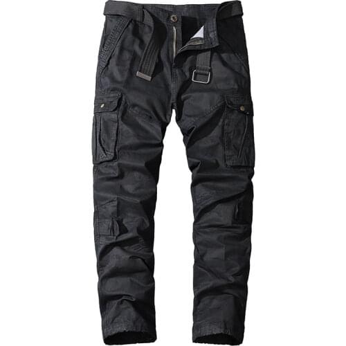 Mens Trousers Solid Cotton Cargo Pants Men Outdoor Military Tactical Work Pants Multi-Pockets Trousers Fashion Clothing Male