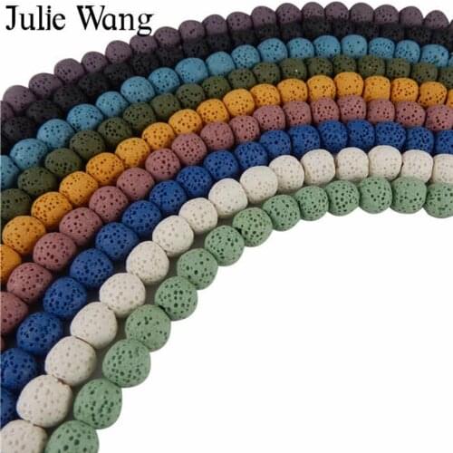 Julie Wang 6/8/10/12mm 9 Colors Natural Lava Stone Beads Perfume Volcanic Rock DIY Bracelet Charms Jewelry Making Accessory