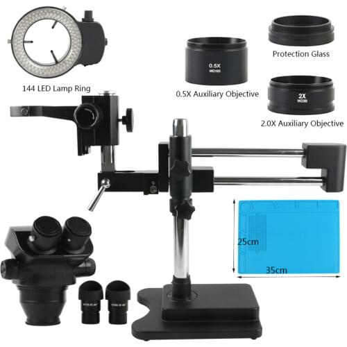 Double Boom Stand 3.5X-100X Zoom Binocular Stereo Microscope 144 LED Light Industiral Soldering Set For PCB Repair Inspection