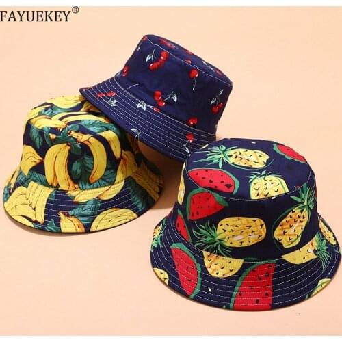 2020 Two Side Reversible Fruit Bucket Hat For Men Women Leisure Fisherman Bob Hat Summer Outdoor Sunshade tropical pineapple