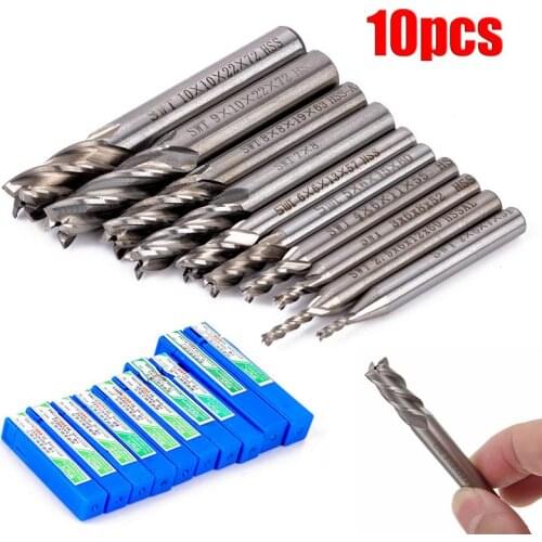 10PCS HSS 2-10mm Milling Cutter CNC Straight Shank 4 Flute Mill Metal Cutter CNC Tools