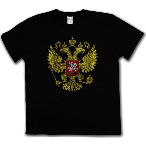 Russian Double-head Eagle Vintage National Emblem T-Shirt. Summer Cotton Short Sleeve O-Neck Mens T Shirt New S-3XL