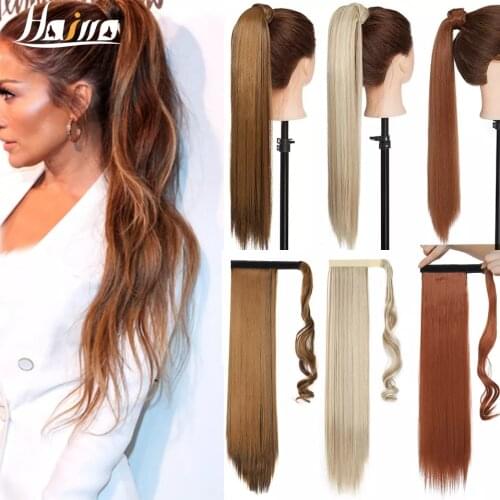 SNOILITE 23inch Long straight Real Natural Ponytail Clip in Pony tail Hair Extensions Wrap Around on Synthetic Hair Piece