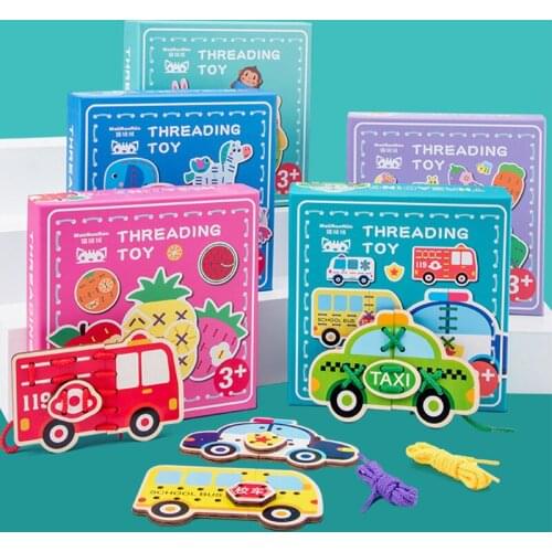 Children Early Education Threading Toys Wooden Puzzle Plug Kindergarten Desktop Toy Button Threading Game