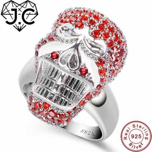 J.C Eternity Fine Jewelry Garnet & White Topaz 925 Sterling Silver Ring Size 6 7 8 9 Skull Design For Women/Men Part Gifts