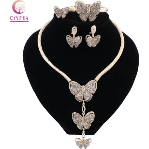 CYNTHIA African Beads Jewelry Sets Wedding Accessories Crystal Bridal Butterfly Necklace Bracelet Earrings Ring Set For Women
