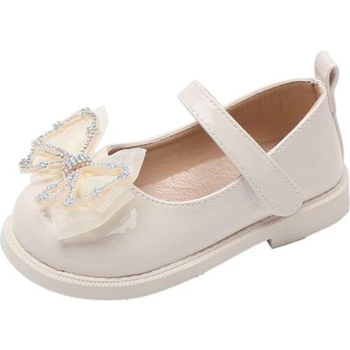 Girls Leather Shoes 2021 New Shoes Childrens Soft Sole Single Shoes Pearl Butterfly Performance Shoes Princess Shoes Leisure