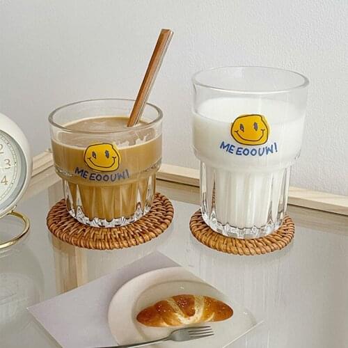 Creative Ins Cartoon Smiley Cups Glass Cup Kawaii Mug Coffee Tea Juice Mug Milk Breakfast Cup Household Drinking Glass