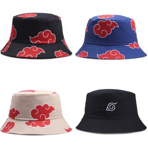 Summer Outdoor Fisherman Cap Red Cloud Printed Panama Anime Akatsuki Cartoon Hat Sun Protection Bucket Hats for Women Men