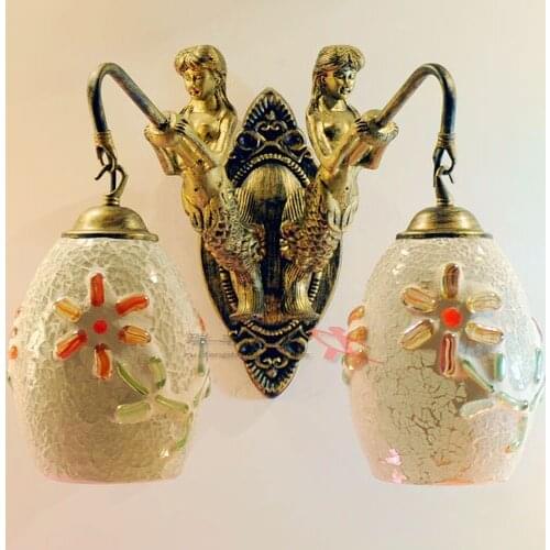 Light European White flowers glass mermaid wall lamp retro pastoral minimalist living room bedroom wall light Z10