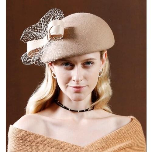 New Wool hat Woman girl party Fedoras wool beret hat cap Casual warm stewardess cap fall and winter painter British jazz hat