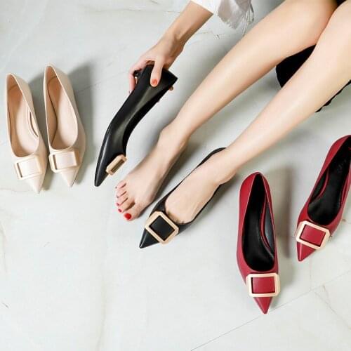 Fashion Single Office Lady Work Shoes Buckle Design Low-Heeled Pumps Women Shoe Spring Summer New Professional Women Pumps Shoes