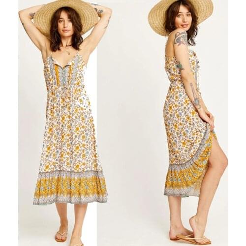 2021Spring new European and American Foreign Trade womens clothing printing slip dress vacation style