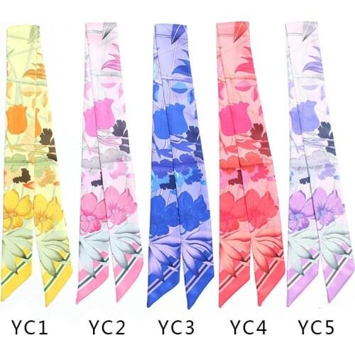 New Vintage Oil New Skinny Scarf Floral Print Silk For Women Luxury Brand Foulard Fashion Flower Ladies Bag Scarf Head Scarves