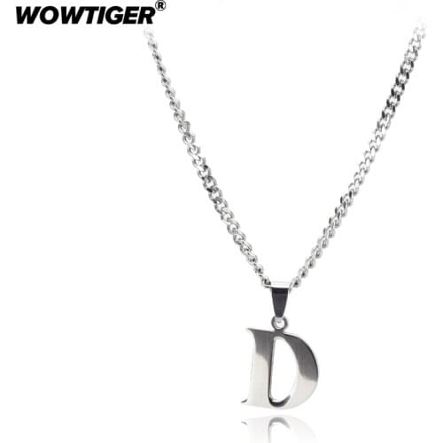 WOWTIGER stainless steel Letter D Steel Pendant Necklaces for Women Mens necklace Silver Color Chain Fashion Wedding Jewelry