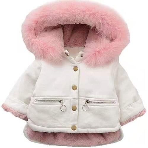 Plus Velvet Baby Girl Winter Coat Hooded Fur Collar Infant Girls Fleece Jacket 1-4 Years Kids Toddler Girls Warm Parka Snowsuit