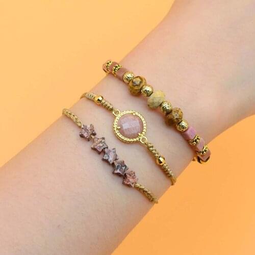 Natural crystal Pendant Woven Bracelet 3 Layers Matching Bracelet Handmade Female Jewelry Adjustable Chain