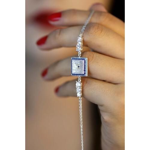 Midyat Silver World 925 Sterling Silver Evil Eye Pattern Zircon Cubic Zirconia Bracelet