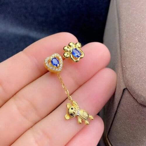 High Pure Sapphire Earring Natural And Real 925 Sterling Silver Sapphire Earring