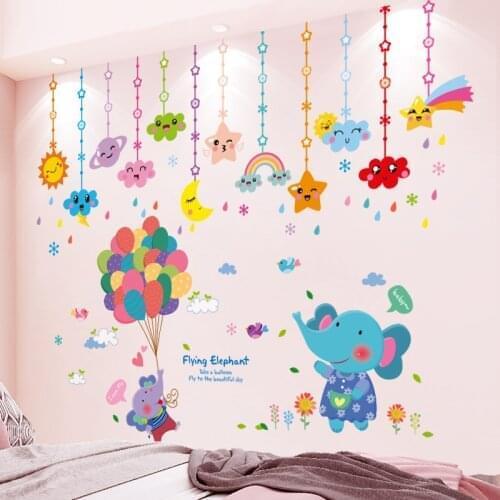 [shijuekongjian] Clouds Stars Ornament Wall Sticker DIY Animals Balloons Mural Decals for Kids Room Baby Bedroom Decoration