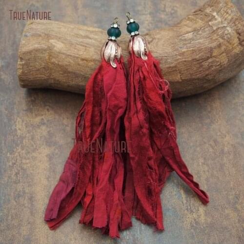 Dark Red Bohemian Beach Tassel Charm Rose Gold Tulip Cap Creative Long Tassel For Jewelry Making in 6.8 inch PT7910