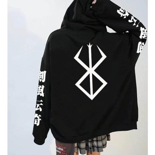 Hot Anime Berserk Logo Hoodie Pullovers Tops Print Zipper Long Sleeve Winter