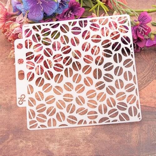 14.1*13 coffee bean scrapbook stencils spray plastic mold shield DIY cake hollow Embellishment printing lace ruler Easter