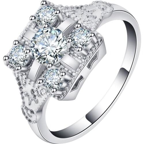 UFOORO White Gold Color Elegant Cubic Zirconia Bridal Rings Jewelry Elegant Round Wedding Rings For Women Bijoux Bague Femme