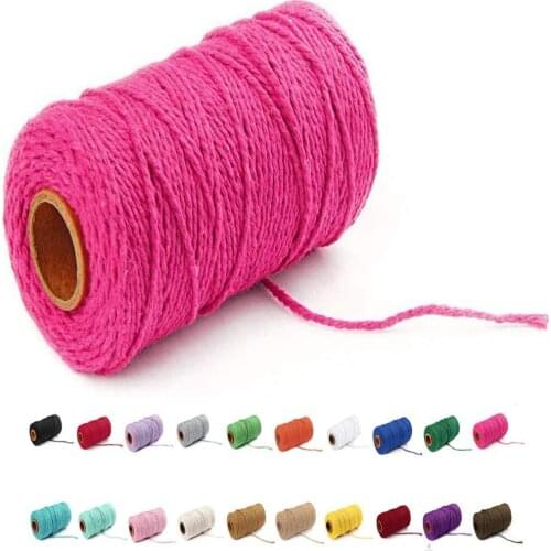 2mm 100M/Roll Natural Cotton Macrame Rope Cotton Cord Colorful Cotton Rope DIY Craft Cord Christmas Wedding Home Textile Decor