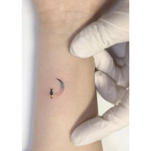 Waterproof Temporary Tattoo Sticker Color Moon Black Cat Small Body Art Fake Tatto Flash Tatoo Ear Wrist Foot Hand for Men Women