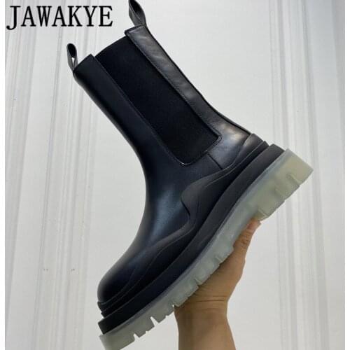 High quality Fashion Motorcycle boots womens Multi-color Thick Soled Round toe elastic Medium Boots Luxury Leather Shoes Winter