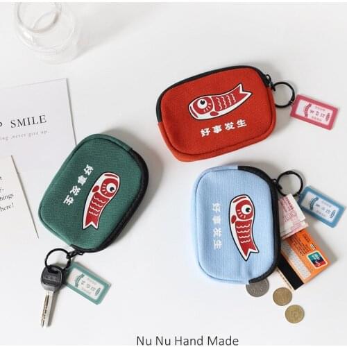 Japanese Lucky Koi Canvas Keychain Lucky Charm Trinkets Pendant Good Luck Fortune Wealth Student Coin Bag Ladies Small Wallet