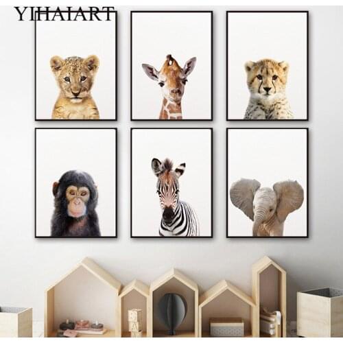Zebra Lion Elephant Canvas Poster Baby Nursery Minimalist Wall Art Print Painting Animal Picture for Nordic Kids Bedroom Decor