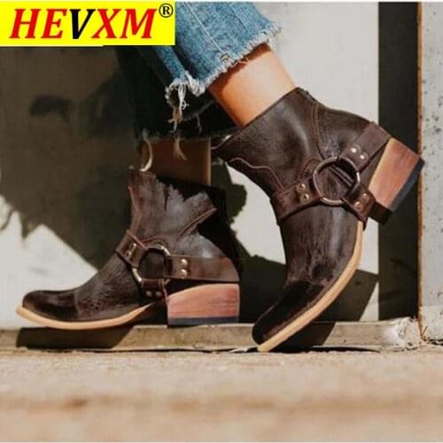 2020 New Style Fashion Ankle Boots Women Pointed Toe Med Square Heel Boots Zipper Metal Decoration Fashion Boots Zapatos 35-43