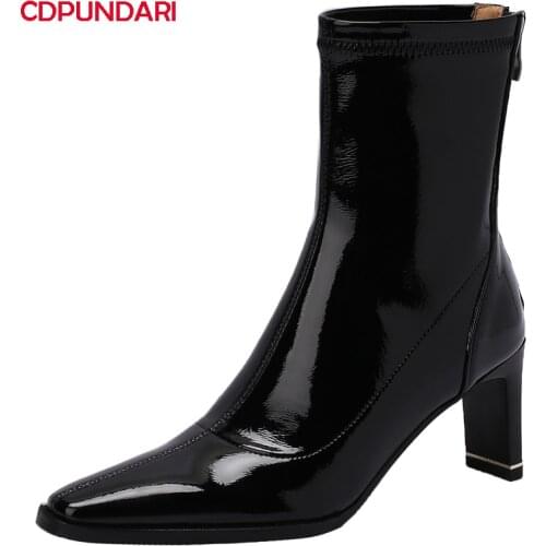 Ladies Black High Heels Ankle Boots Women Autumn Winter Modern Stretch Short Boots Party Shoes Bottine Femme Botines Mujer