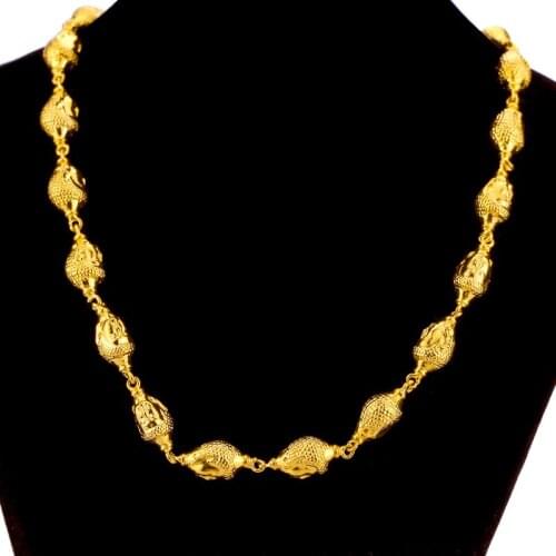 Luxury 14K Gold Women Mens Necklace for Wedding Anniversary Retro 10mm Buddha Beads Chain Fine Jewelry Exquisite New Year Gifts