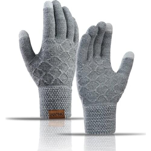 Winter Men Warm Jacquard Stretch Knit Sport Cycling Gloves Letter Full Finger Plus Plush Thick Touch Screen Driving Mitten I94