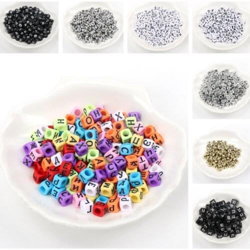 100PCS Random Mixed White Russian Letters Alphabet Acrylic Cube Loose Spacer Beads For Kid DIY Jewelry Making