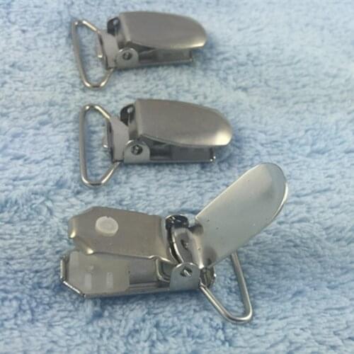 100pcs/lot 1'' 25mm Silver Metal Hook Baby Dummy Pacifier Holder Clips Paci Suspender Clip For 2.5cm Ribbon Garment Accessories