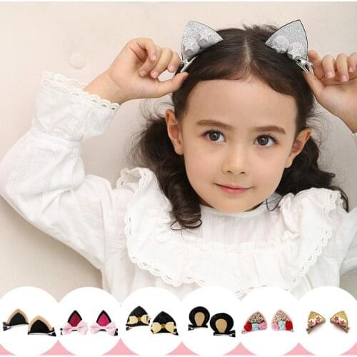 2PCS/Lot Girls Cute Children Girls Hair Accessories Clip Hairpins Barrettes Flower Cat Ears Hairpin Butterfly Knot With Ear Cats