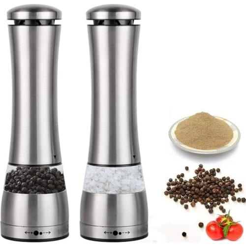 2 in 1 Electric Pepper Grinder Stainless Steel Seasoning Salt Pepper Mill Salt Shaker Herb Grinder Spice Mill Kitchen Tools