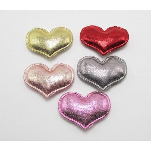 30pcs/lot 4x3cm Heart Padded Appliques DIY Handmade Children Hair Accessories For Clothes Sewing Supplies DIY Craft